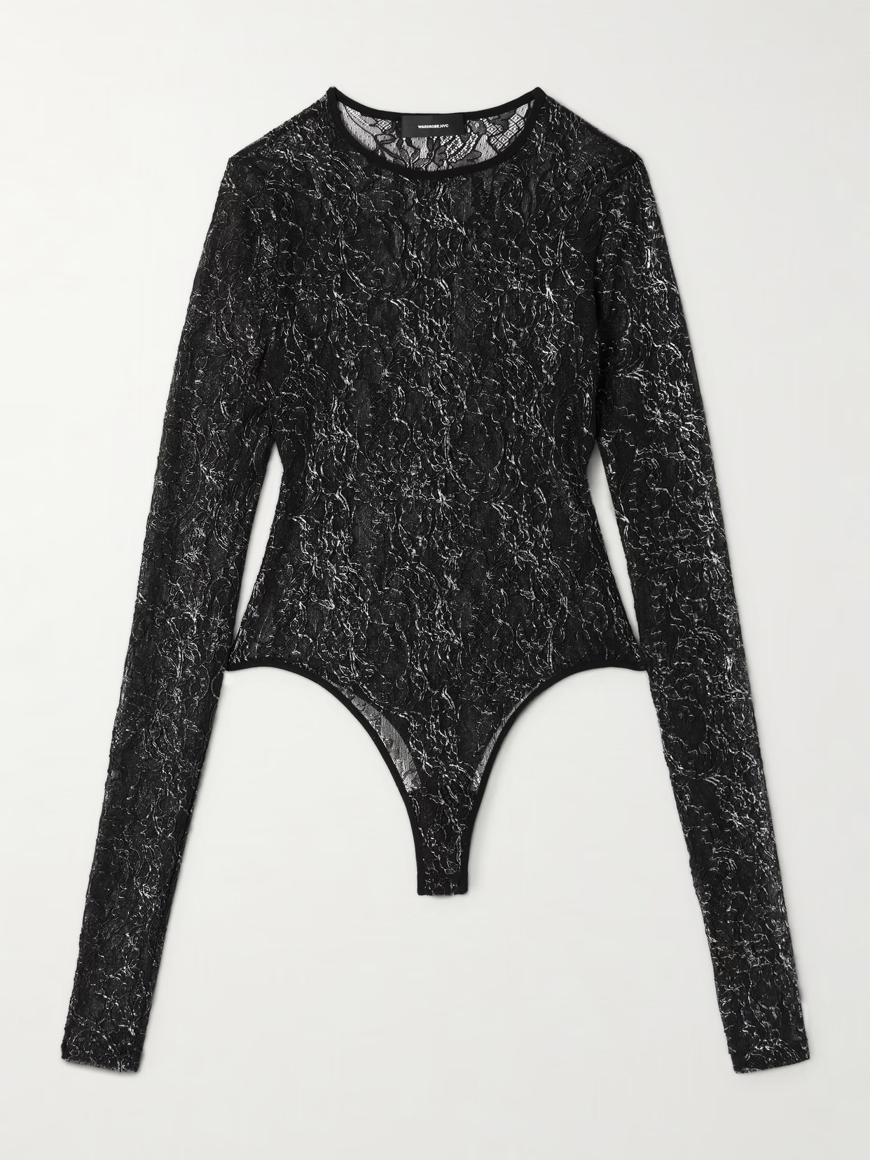 WARDROBE. NYC - Metallic Lace Bodysuit - Black | NET-A-PORTER (US)