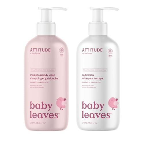 Bundle of ATTITUDE Body Lotion for Baby, EWG Verified, Dermatologically Tested, Plant and Mineral-Based, Vegan, Unscented, 16 Fl Oz + 2-in-1 Shampoo and Body Wash for Baby, Unscented, 16 Fl Oz | Amazon (US)