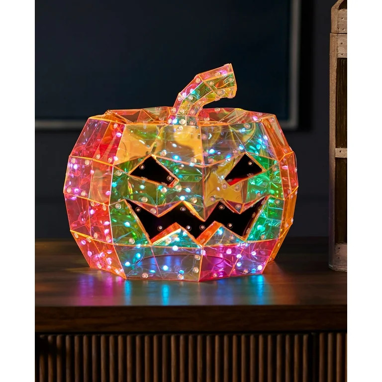 Seasonal LLC Halloween LED Lights - Prismatic Iridescent Orange Pumpkin 12 inch, Indoor Decoratio... | Walmart (US)