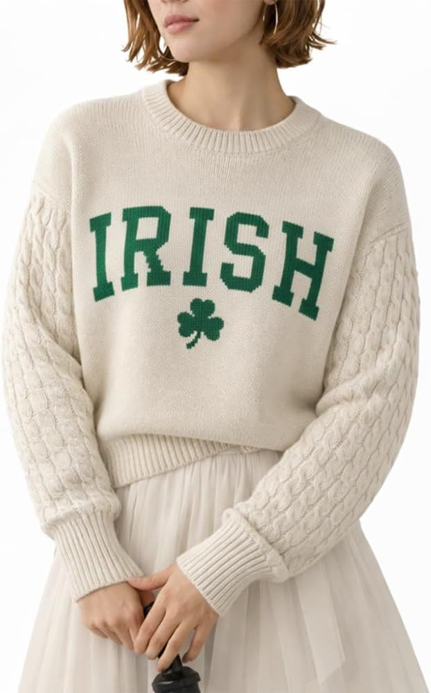 Custom Knit St. Patrick's Day Sweater, Personalized Lucky Irish Shamrock Knit Pullover Sweater, W... | Amazon (US)