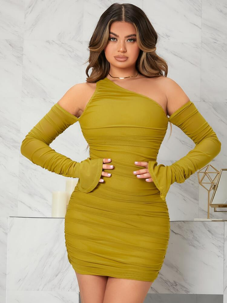 SHEIN SXY Flounce Sleeve Mesh Bodycon Dress | SHEIN