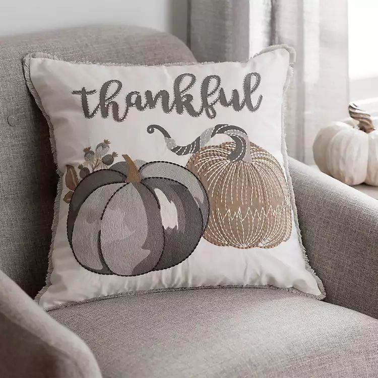 Gray and Tan Thankful Pumpkins Pillow | Kirkland's Home