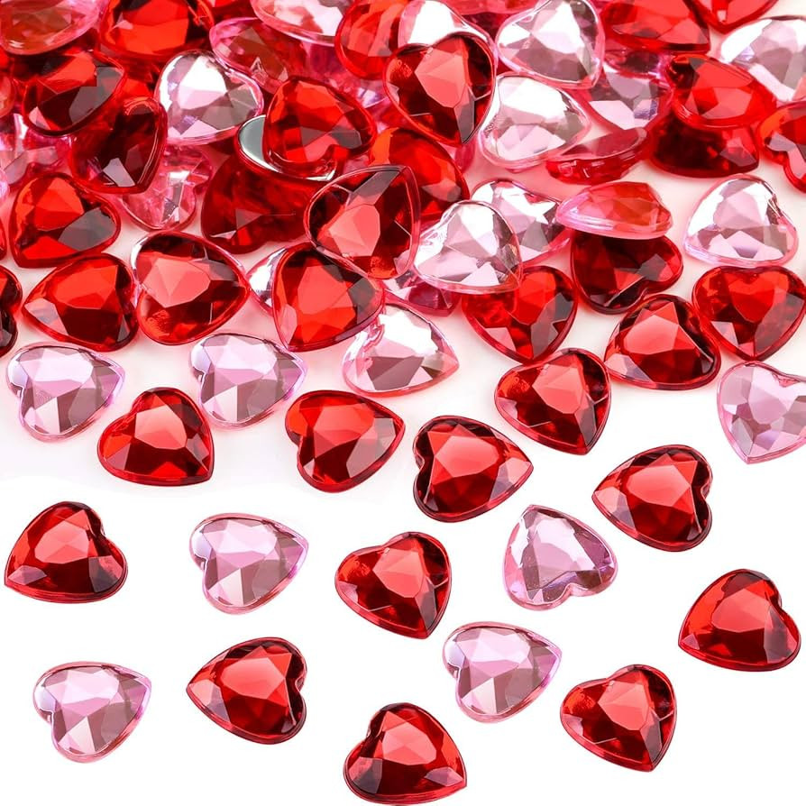 [200 PCS] 3D Red Acrylic Hearts Baubles for Valentines Day、Christmas Decorations, Valentines Cr... | Amazon (US)