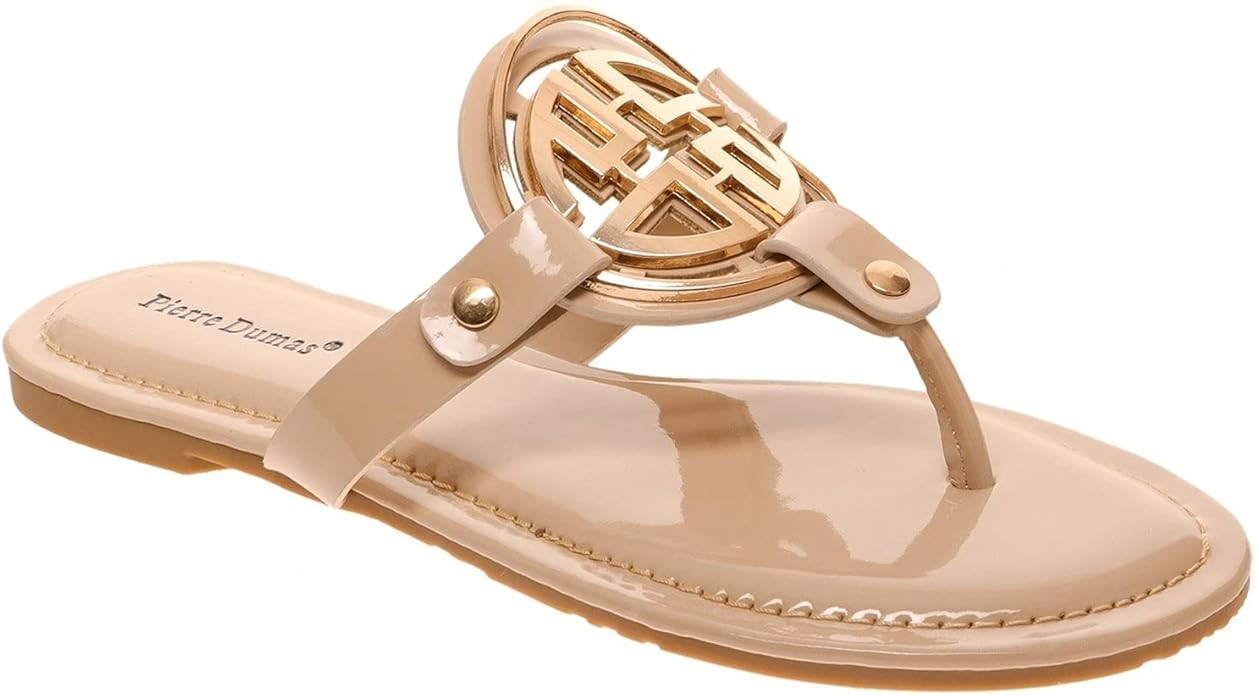 Pierre Dumas Women's Medallion Vegan Slide Thong Flip Flop Flat Sandal | Amazon (US)