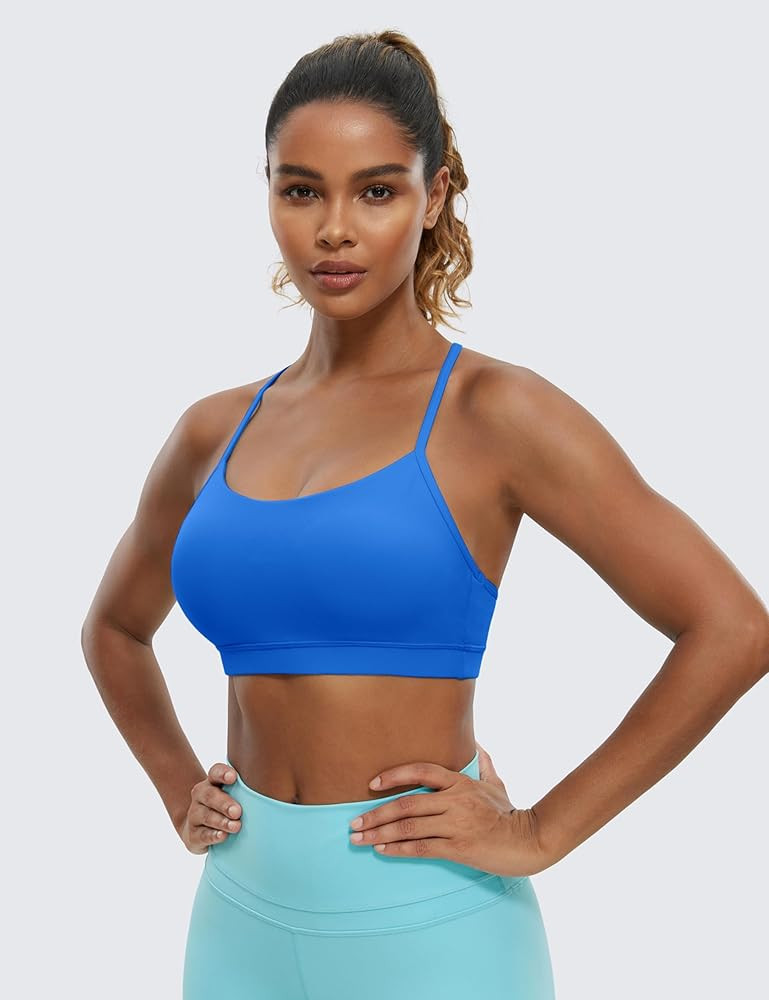 CRZ YOGA Butterluxe Womens Y Back Sports Bra - Padded Racerback Low Impact Spaghetti Thin Strap W... | Amazon (US)
