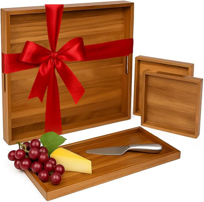 20 inch Large Square Ottoman Tray. Premium Acacia Wood Serving Tray for Living Room, Ottoman, Kit... | Amazon (US)