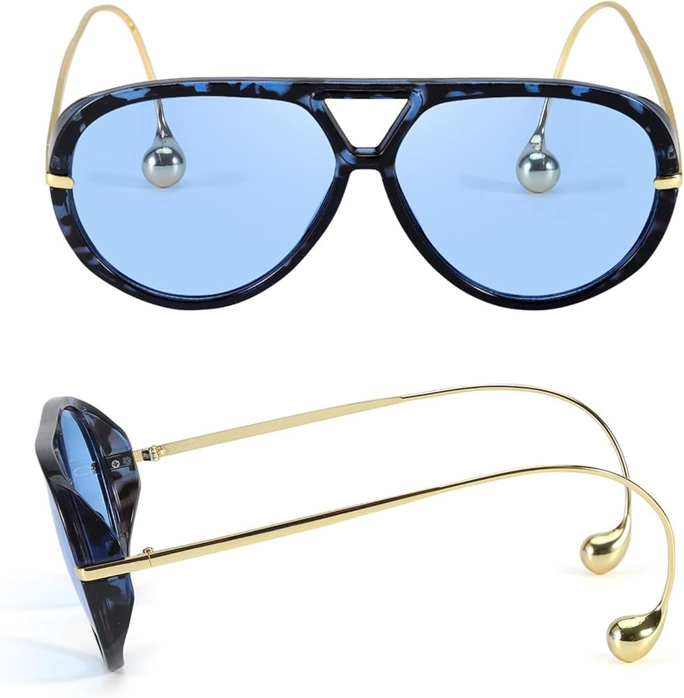 Oversized Aviator Sunglasses with Earring for Women Large Big UV400 Protection Designer 2025 Ladi... | Amazon (US)