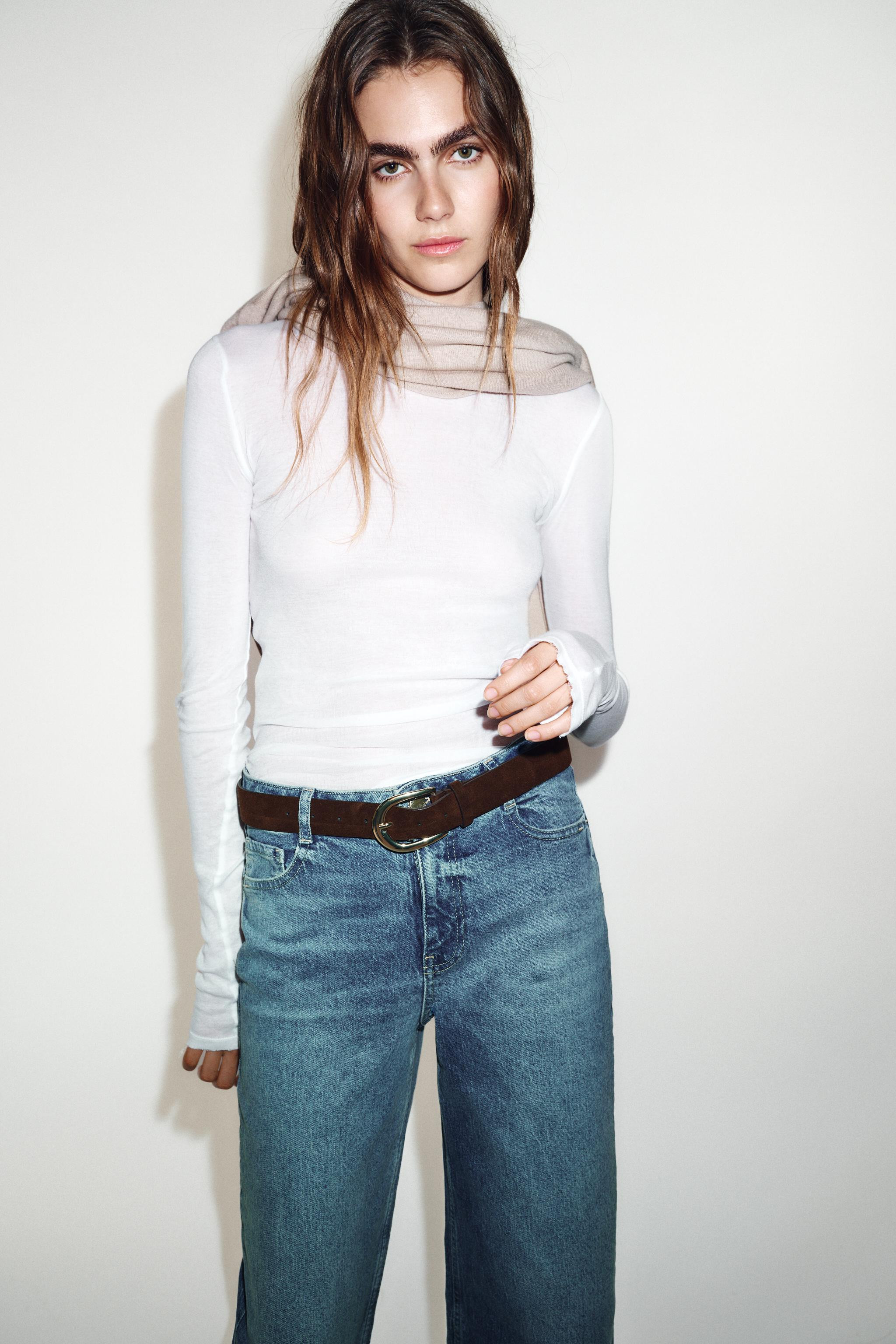 Z.10 HIGH-WAISTED BELTED CULOTTE JEANS | Zara US