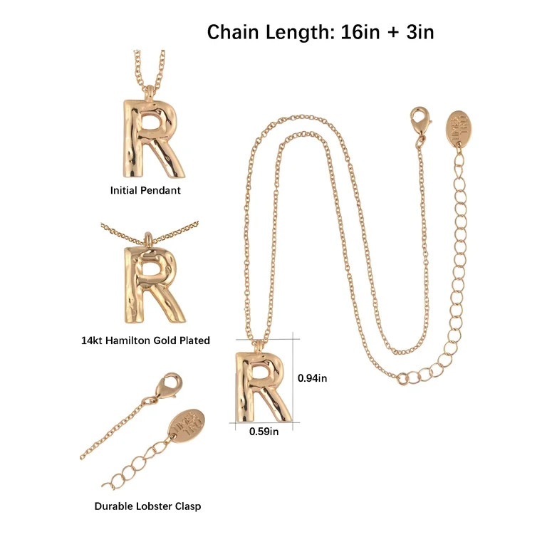 Time and Tru Goldtone Hammered Initial "R" Pendant Necklace | Walmart (US)