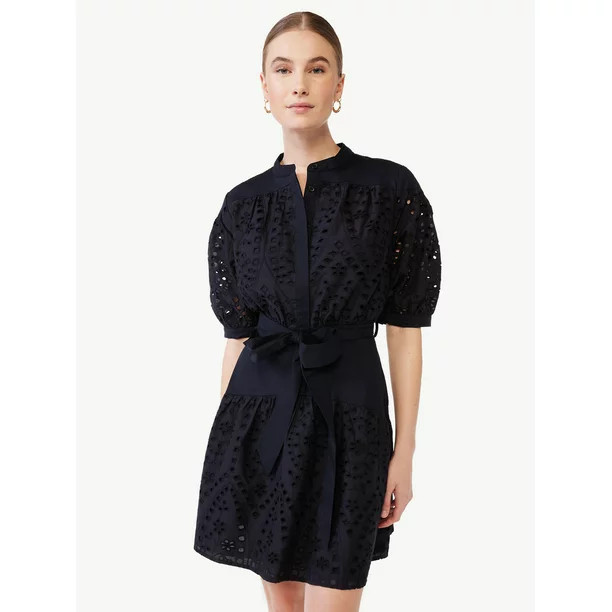 Scoop Women's Eyelet Short Shirt Dress with Volume Sleeves | Walmart (US)