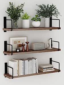 EALLRINEC Floating Shelves, 24 Inches Easy to Install Wall Mounted Shelves, Wall Shelves Set of 3... | Amazon (US)