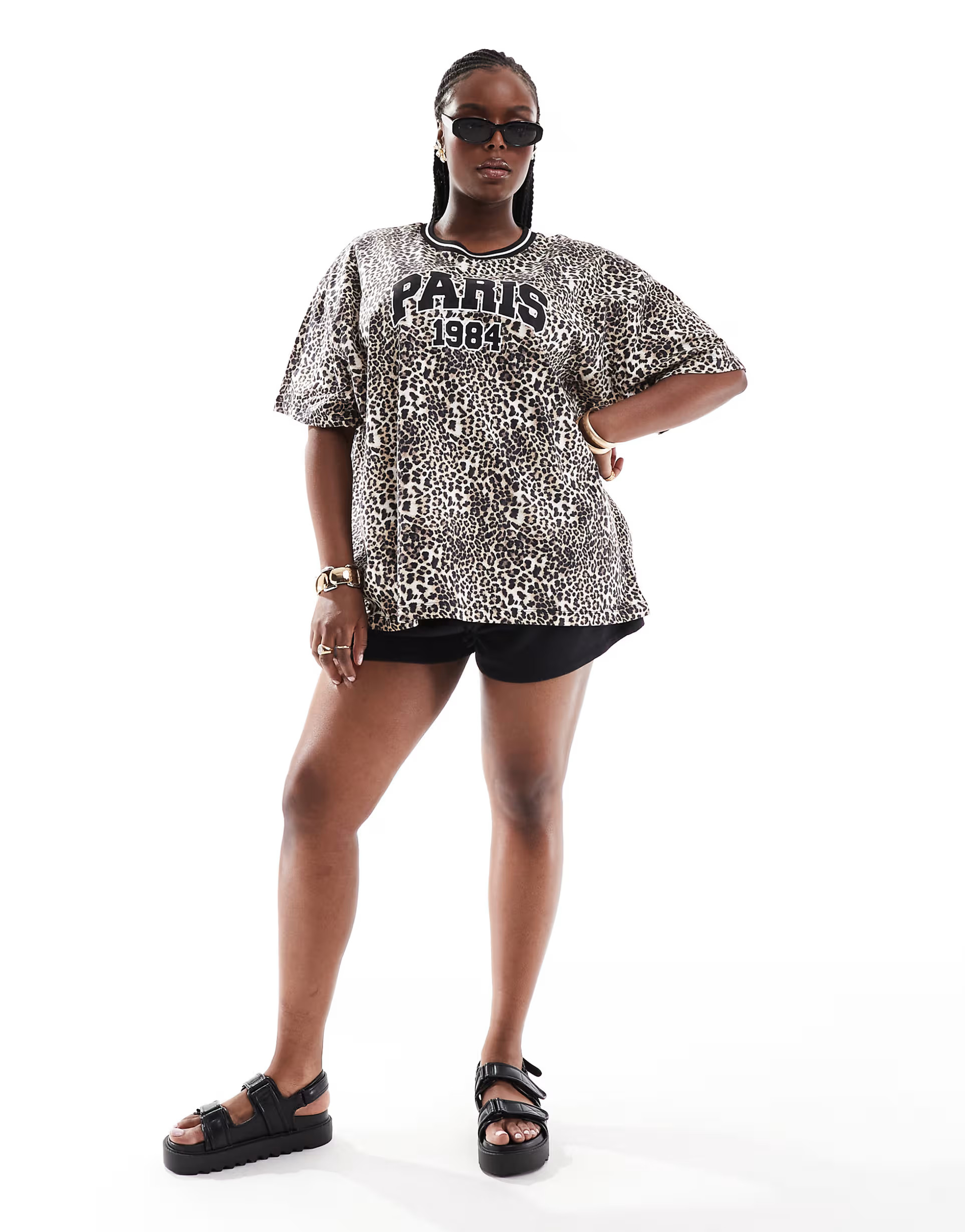 ASOS DESIGN Curve oversized t-shirt with paris graphic and tipping in leopard print | ASOS | ASOS (Global)
