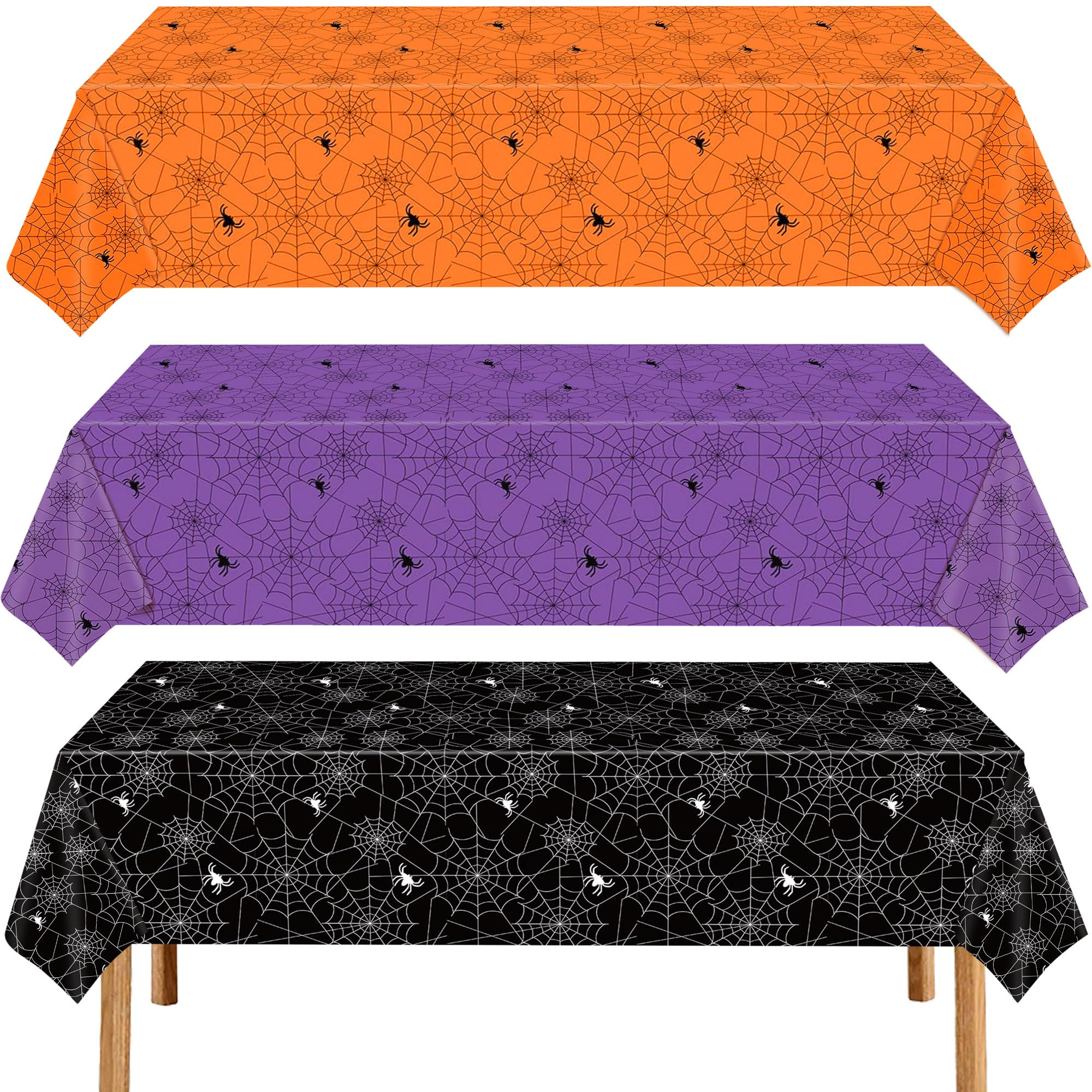 Halloween Tablecloth,3 Pack Spider Web Plastic Table Cloth 54" x 108",Orange Black Purple Disposa... | Amazon (US)