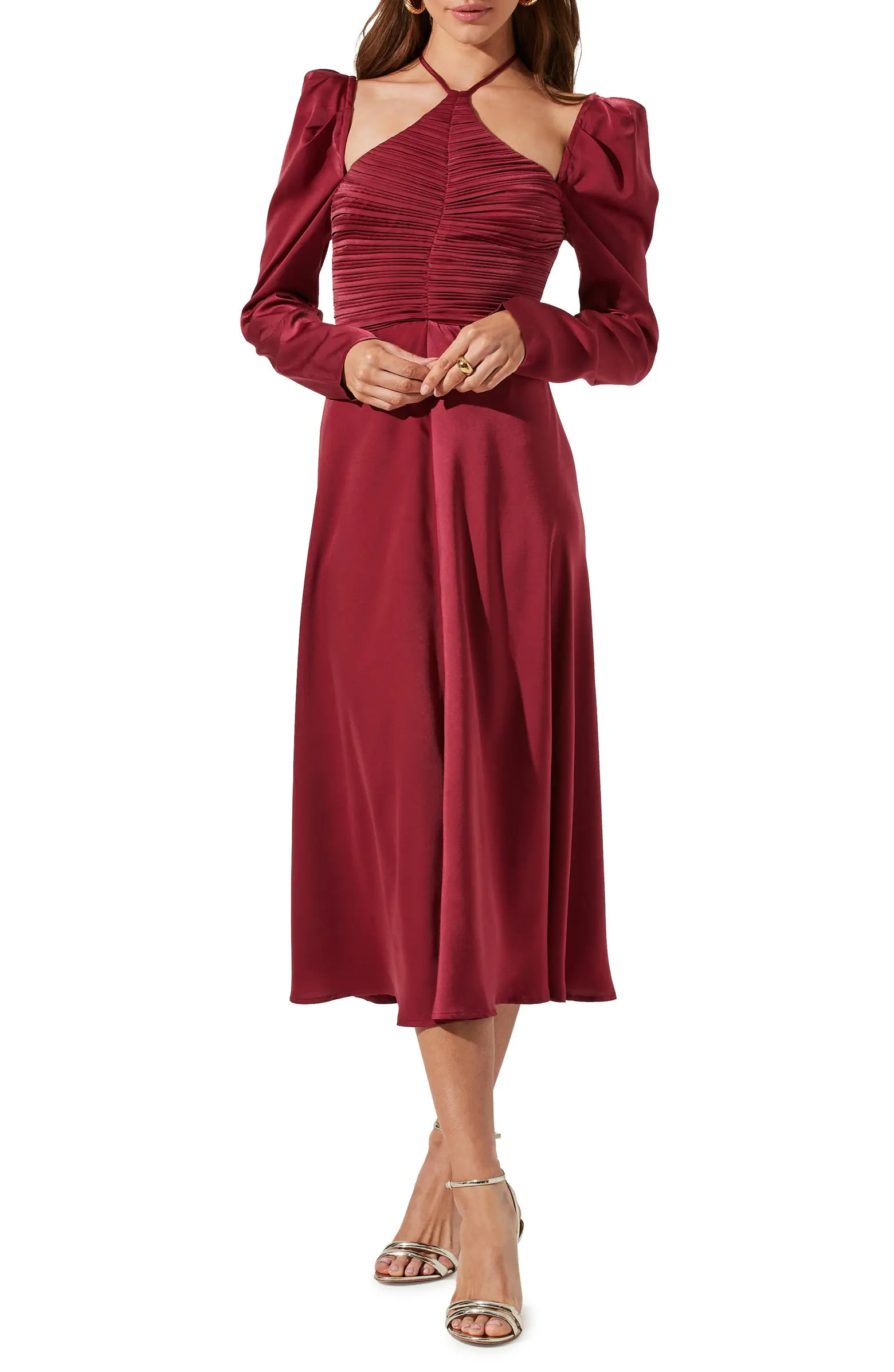 ASTR the Label Cinch Halter Neck Long Sleeve Midi Dress | Nordstrom | Nordstrom