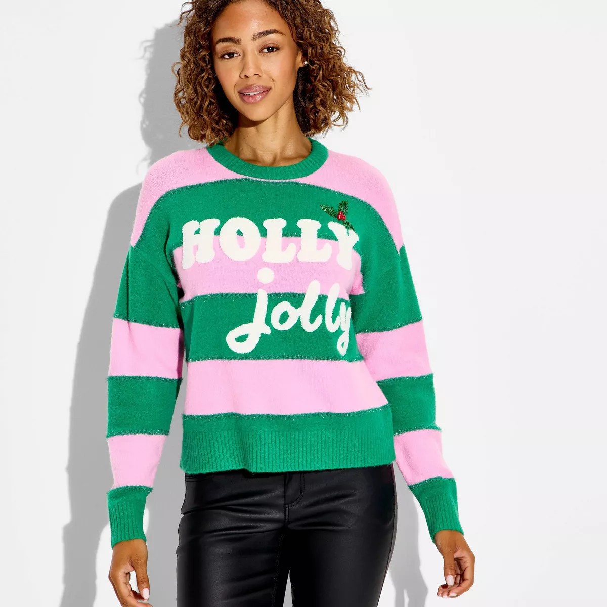 Women's Holly Jolly Festive Graphic Sweater - Multicolor Striped | Target