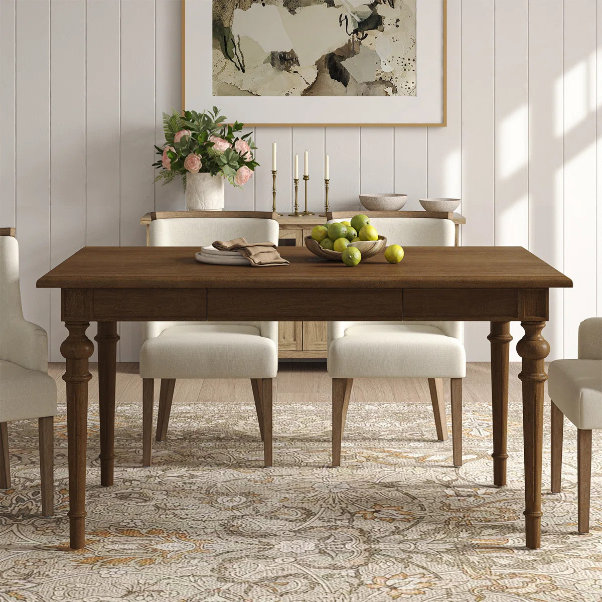 Edgarda 60'' Farmhouse Dining Table With Drawer | Wayfair North America