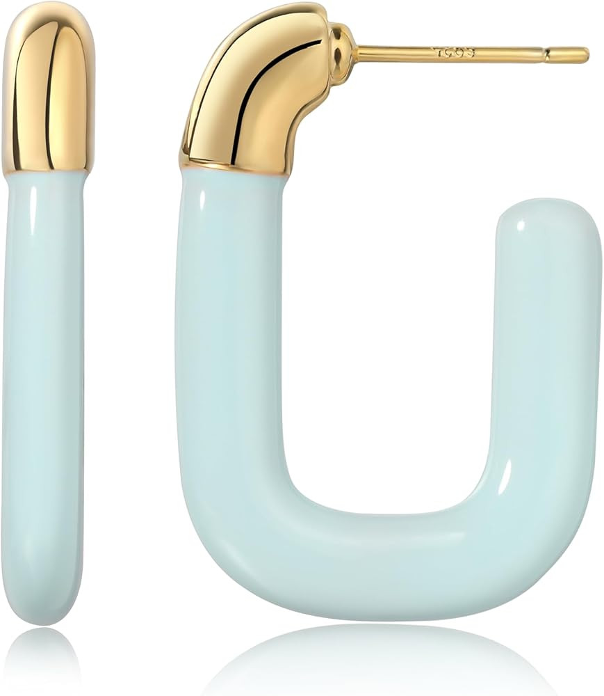Rectangle 14K Gold Plated 925 Sterling Silver Post Enamel Dangle Hoop Earrings for Women | Lightw... | Amazon (US)
