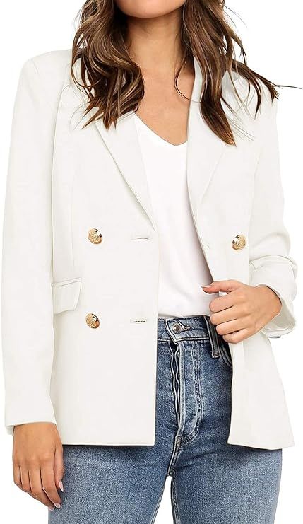 Vetinee Women's Lapel Pocket Blazer Suit Long Sleeve Buttons Work Office Jacket | Amazon (US)