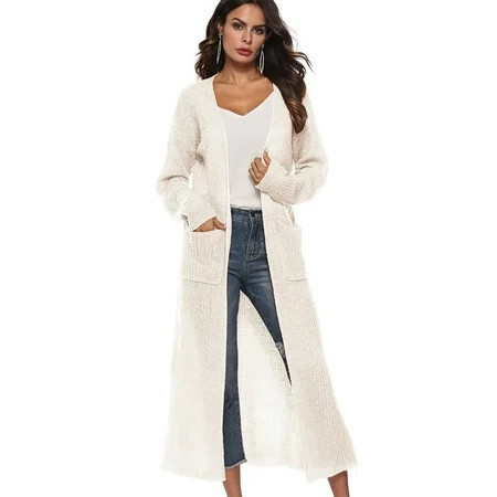 Women s Maxi Cardigan Casual Long Sleeve Ankle-Length Flowy Open Front Drape Lightweight Duster Irregular Hem Thin Cardigan Sweater Knitted Coat Loose Longline Duster Coat S-2XL Beige | Walmart (US)