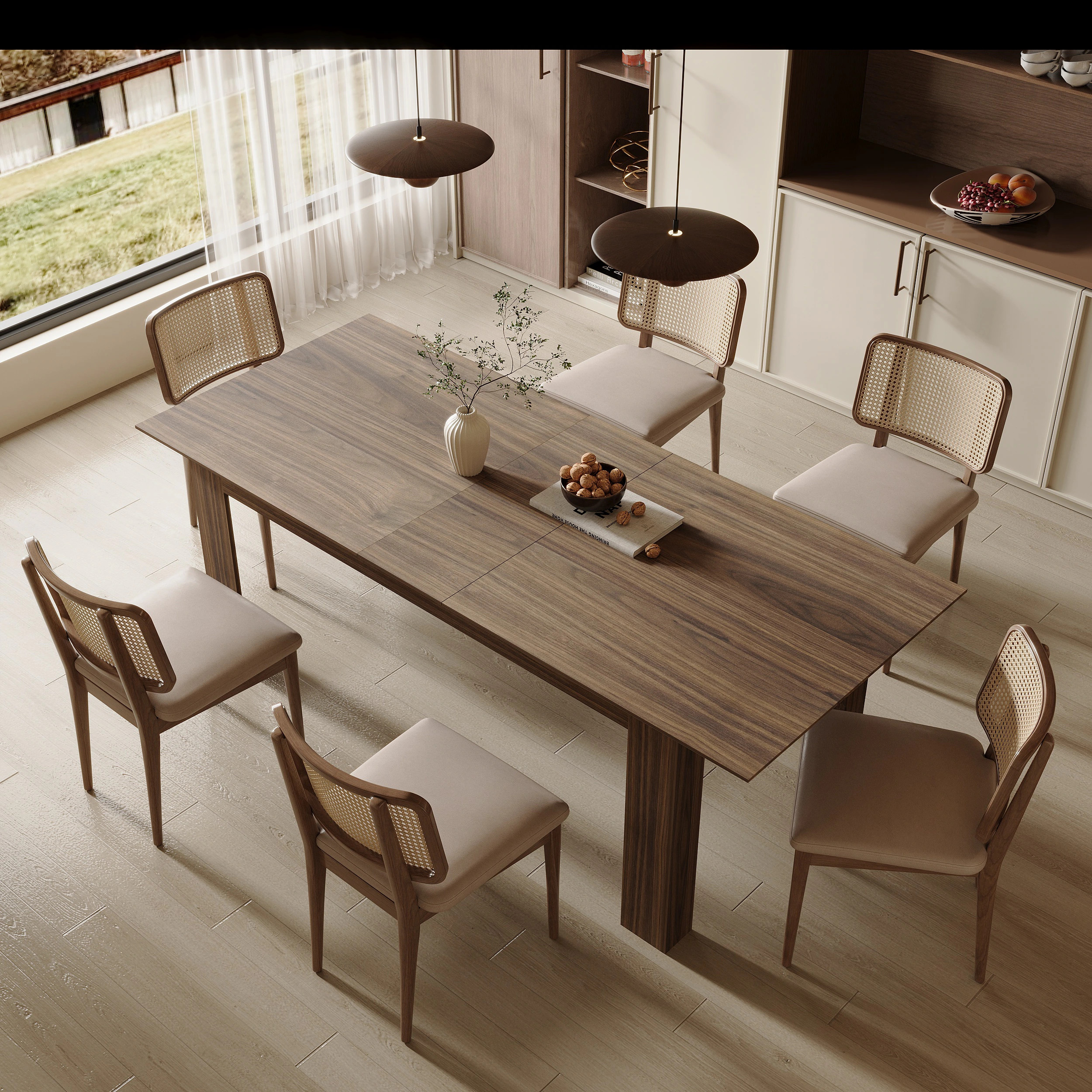Bvldfamly Wood Contemporary/Modern Extending Removable leaf Composite Dining Table, with Wood Finish and Composite 86-in L x 30.3-in H Large | Lowe's