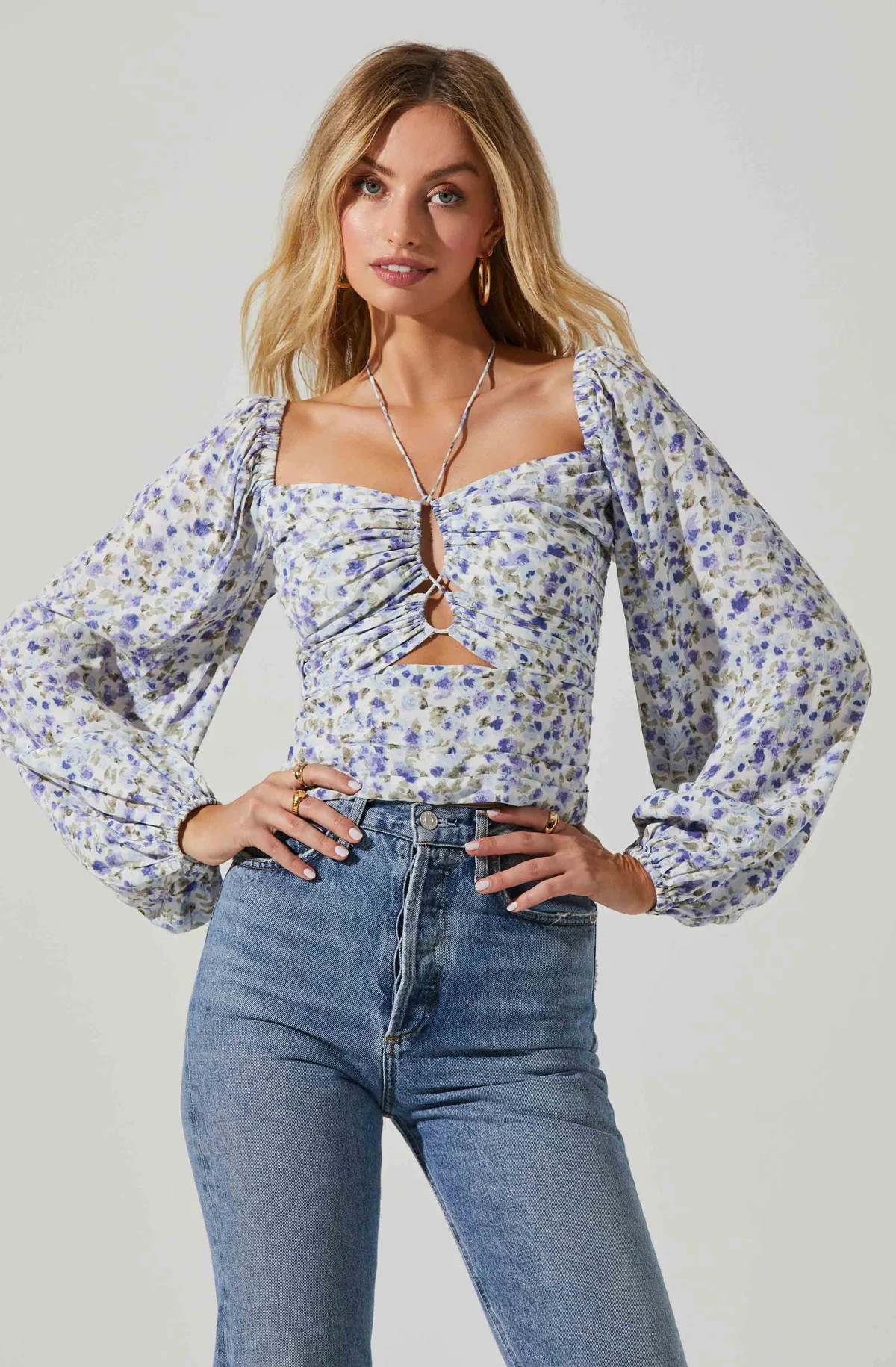 Tavira Floral Halter Neck Long Sleeve Top | ASTR The Label (US)
