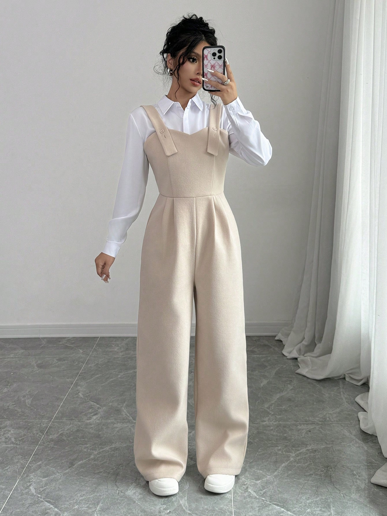 SHEIN Relaxiva Women's Solid Color Wide Strap Simple Jumpsuit, Casual Everyday Wear | SHEIN USA | SHEIN