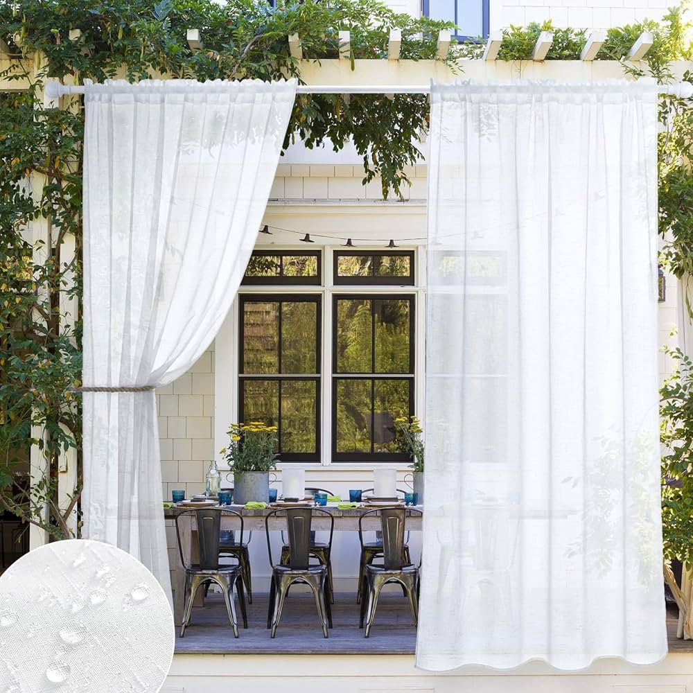 MIULEE 2 Panels White Outdoor Sheer Curtain Rod Pocket Semi-Transparent Linen Textured for Patio ... | Amazon (US)