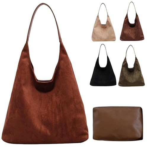 Brown Suede Bags for Women 2024 New Brown Suede Tote Bag for Women Suede Hobo Bag Brown Suede Purse Bag (Brown) | Amazon (US)
