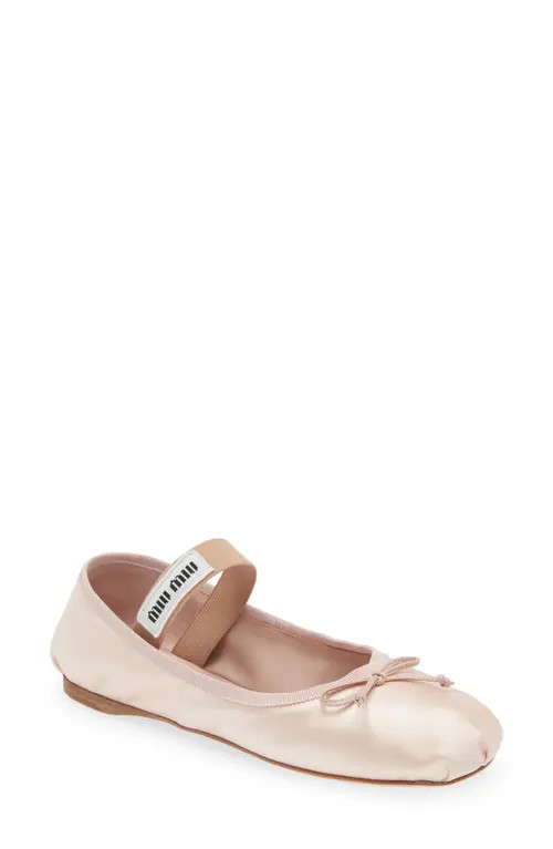 Miu Miu Logo Strap Ballet Flat in Light Pink at Nordstrom, Size 9.5Us | Nordstrom