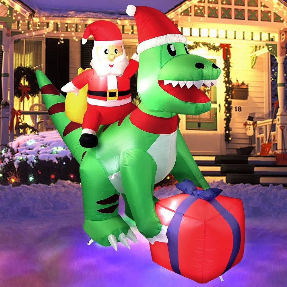 5FT Christmas Inflatables Dinosaur Santa Claus Outdoor Christmas Decorations, Blow Up Dinosaur Sa... | Amazon (US)
