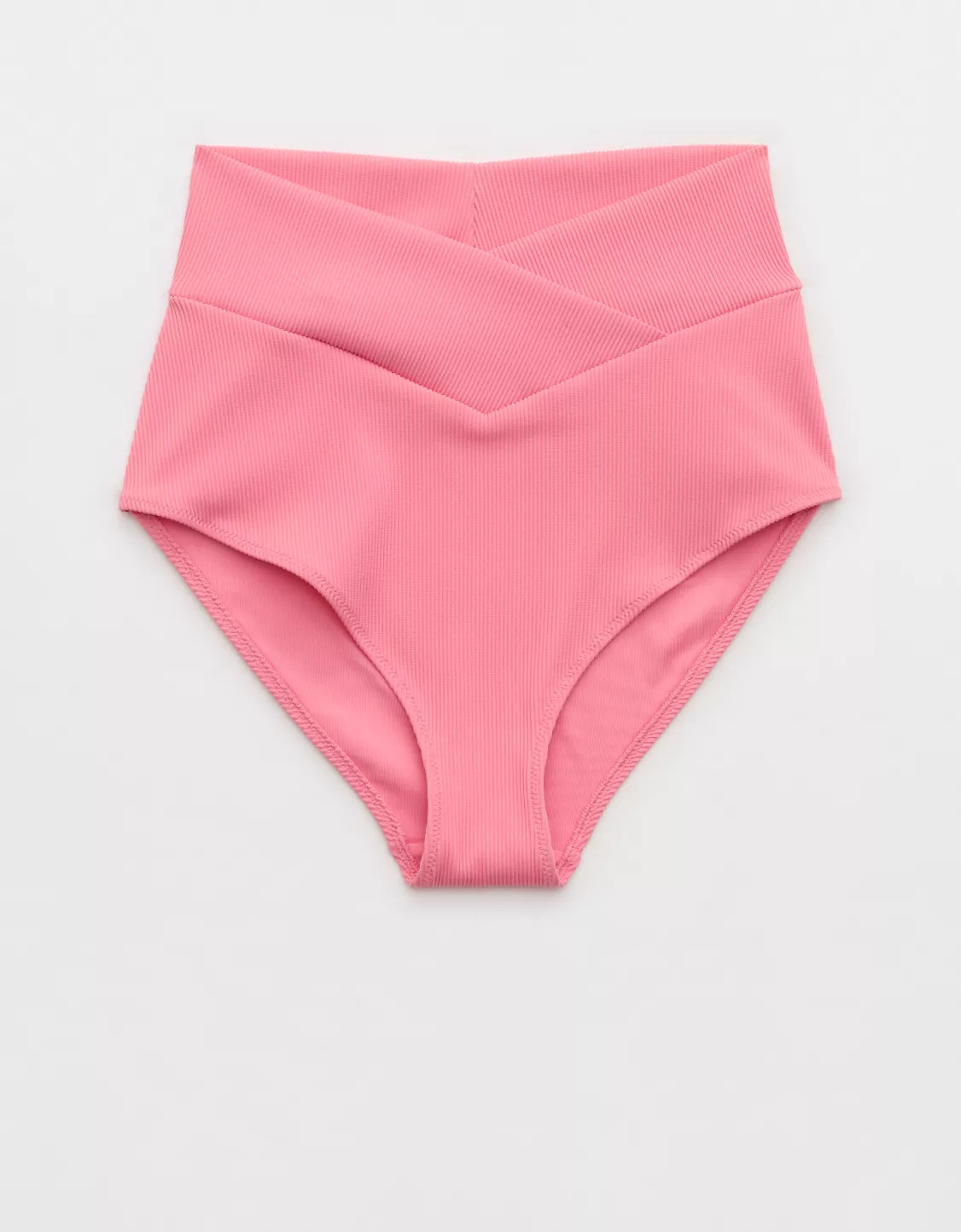 Aerie High Rise Full Coverage Crossover Ribbed Bikini Bottom | American Eagle Outfitters (US & CA)