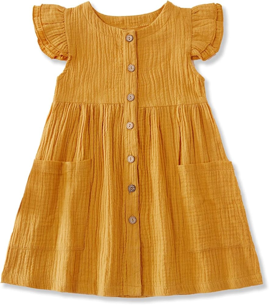 PATPAT Toddler Baby Girl Dresses Cotton Linen Dress Ruffle Sleeveless Casual Boho Outfits | Amazon (US)