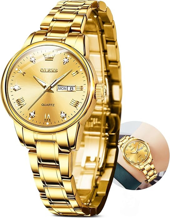 OLEVS Luxury Ladies Watches,Women's Watch with Day and Date,Female Watch for Small Wrist,Gold Sta... | Amazon (US)