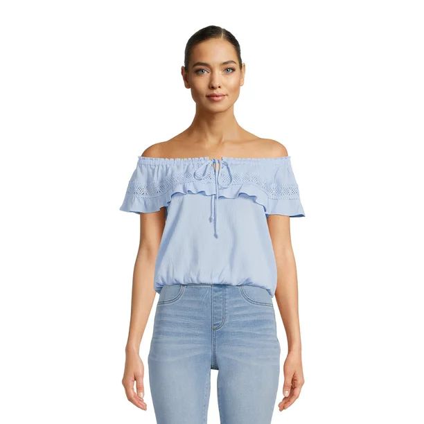 No Boundaries Juniors Ruffle Woven Top, Sizes XS-3XL | Walmart (US)