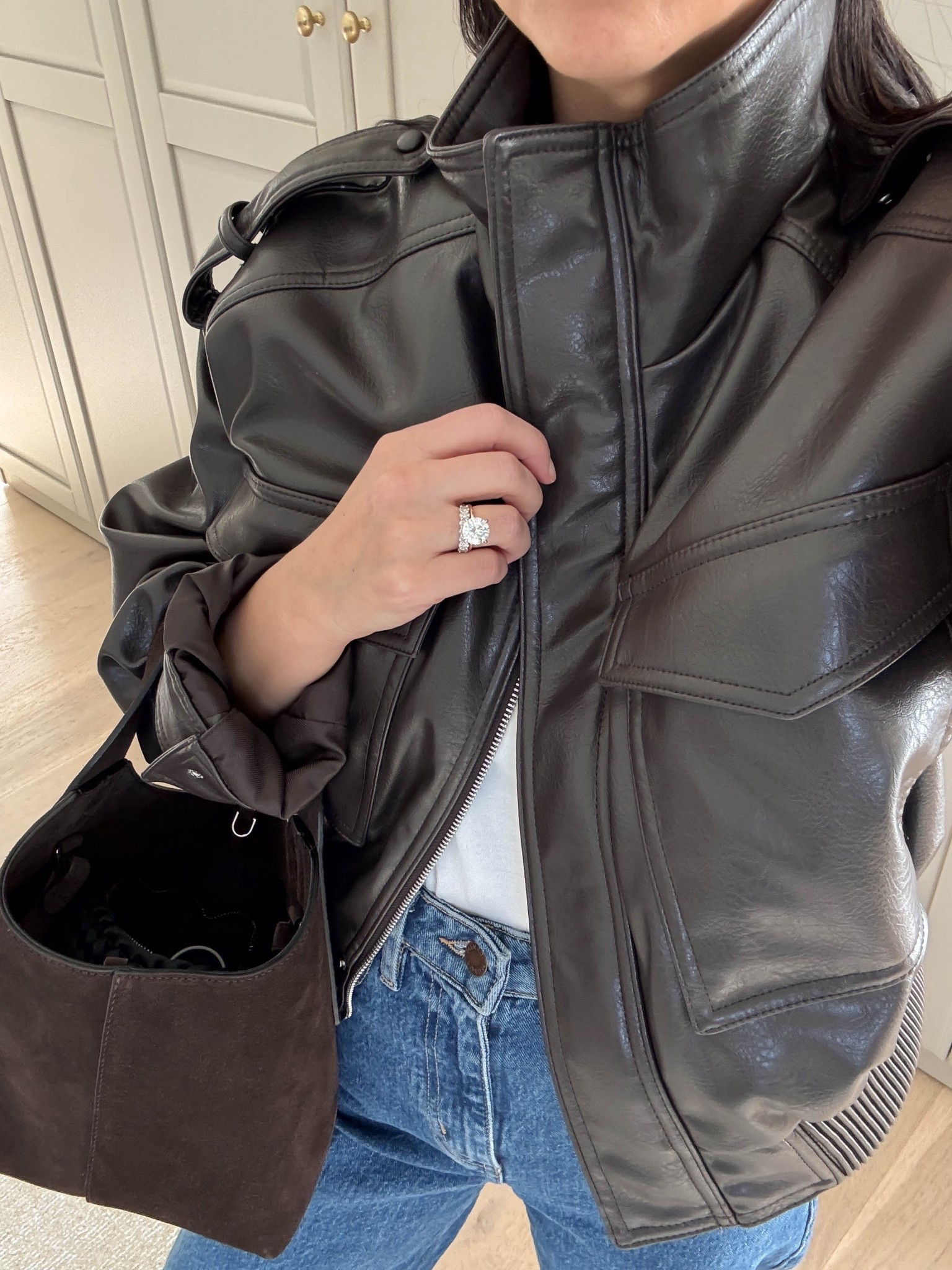 Spring Jackets: Zara Faux leather cropped jacket. Under $100. Fits tts. Faux leather is soft and moveable. 

Zara jacket small
J.Crew cropped tee small
Aritzia Remy jeans 26 - Cut hems and sized up
Madewell Dimes booties 5.5
Banana Republic bag - old
Celine sunglasses
Quince earrings
Dorsey James Necklace 15"

Petite style, spring style, spring outfits 

#LTKSeasonal #LTKPetite