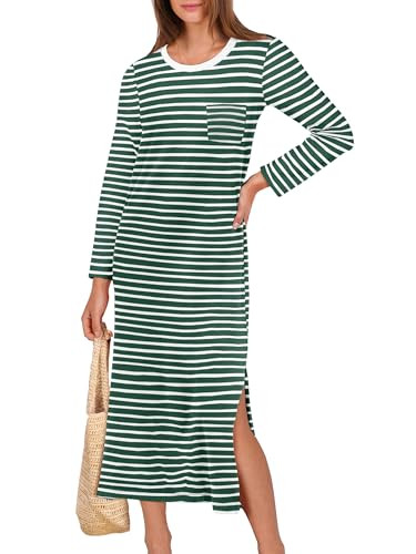 ANRABESS Womens 3/4 Sleeve Striped Slit Midi T Shirt Dresses 2026 Summer Casual Beach Vacation Cl... | Amazon (US)