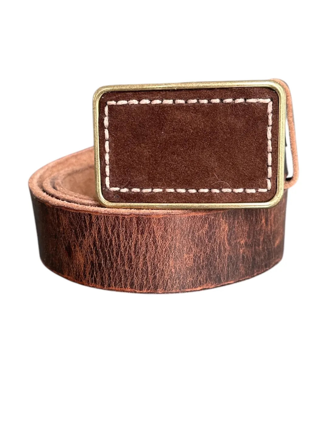 Handstitched Espresso Suede Belt Buckle: Interchangeable Snap, Rectangular | Etsy (US)