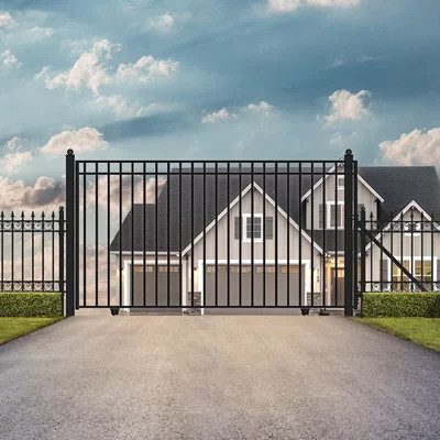 ALEKO® DG18MADSSLAC1500 Madrid Style Single Slide Steel Driveway Gate 18' with Gate Opener | Wayfair North America