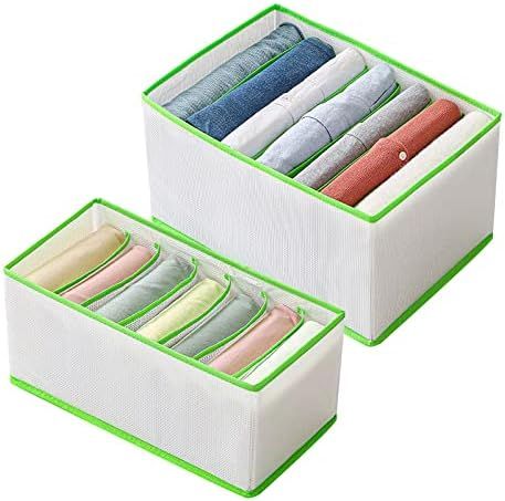 Green Drawer Organizers-2Pack Foldable Closet Storage Baskets, Fabric Storage Bins for Shelves, C... | Amazon (US)