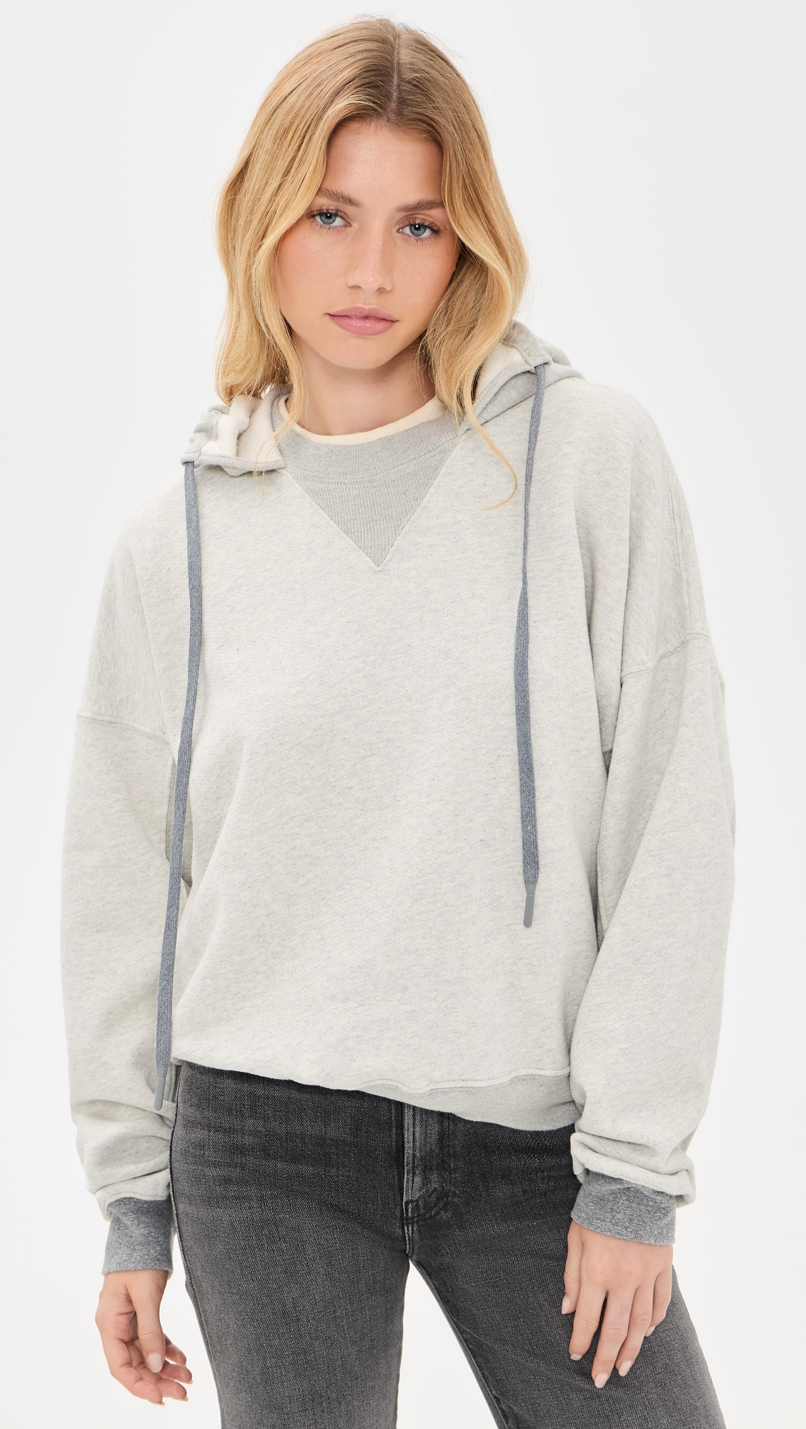 MOTHER The Half Base Hoodie Light Heather Grey L | Shopbop