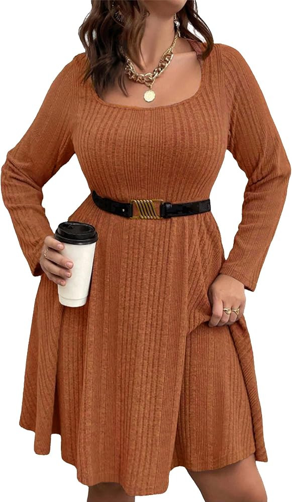 ShopWonder Plus Size Sweater Dress Womens Plus Size A Line Wrap Sweater Dress Sweater Dress in Pl... | Amazon (US)