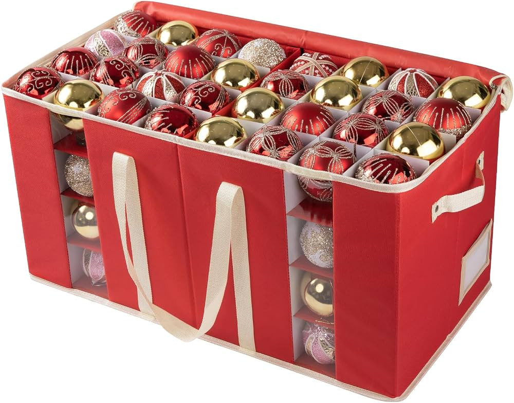 OIAHOMY Christmas Ornament Storage Box with Adjustable Dividers, Ornament Storage Containers Fits... | Amazon (US)