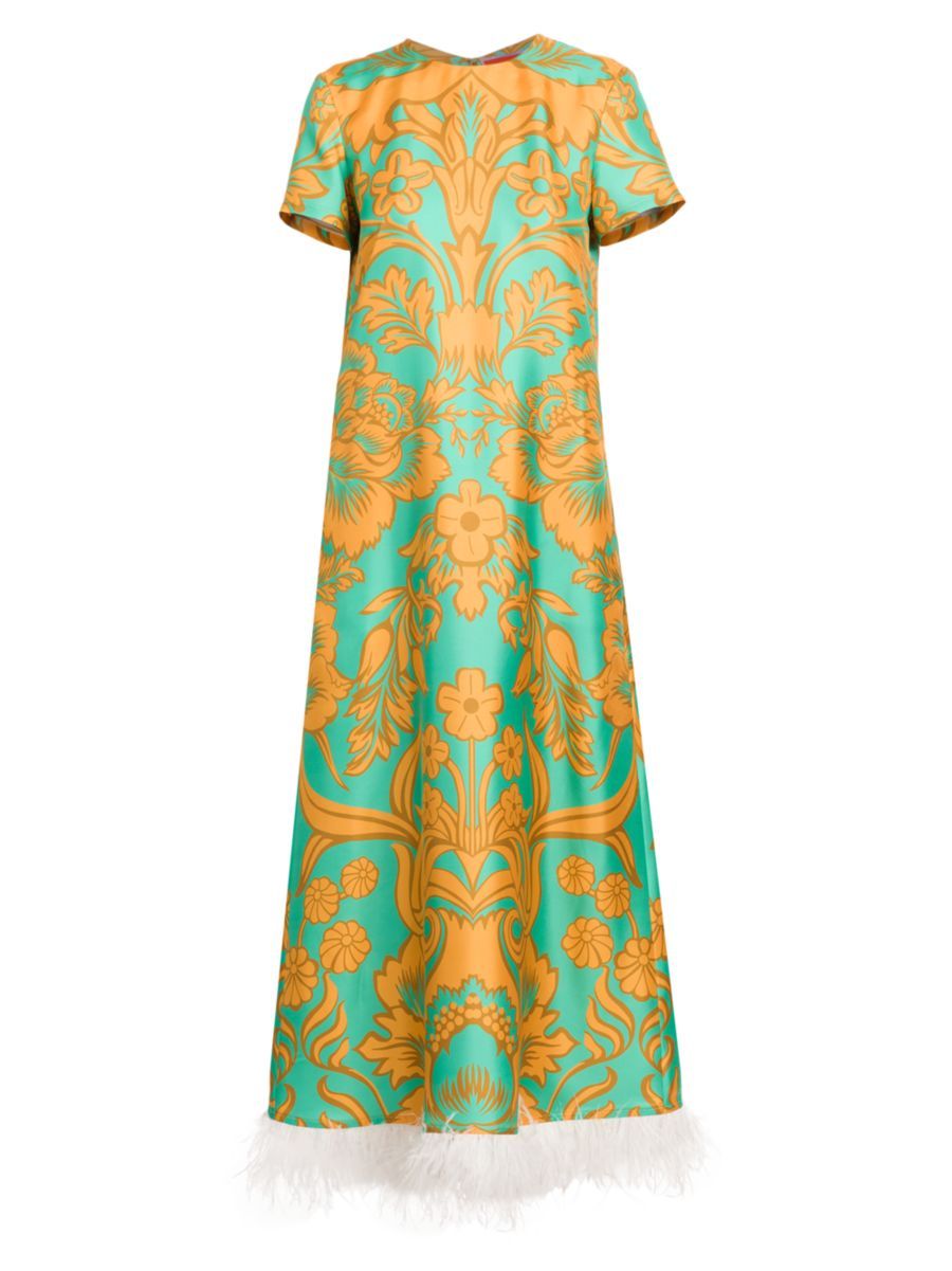 Swing Feathered Silk Twill Dress | Saks Fifth Avenue