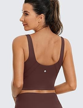 CRZ YOGA Butterluxe Womens V Neck Longline Sports Bra - Padded Workout Crop Tank Top with Built i... | Amazon (US)