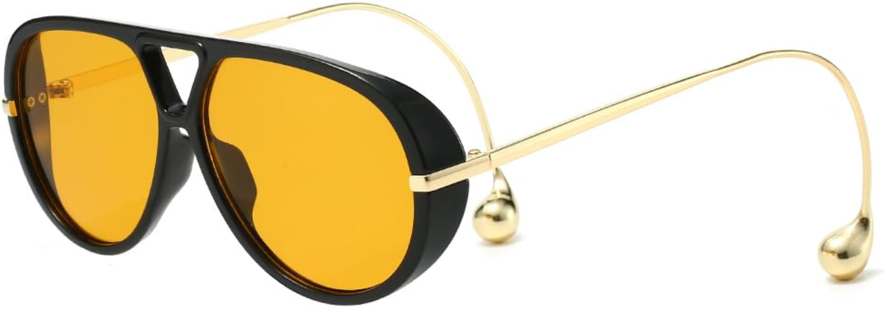 Oversized Aviator Sunglasses for Women With Earring Trendy Large Big Double Bridge 2025 Designer Ladies Shades (BROWN/ORANGE)  store | Amazon (US)