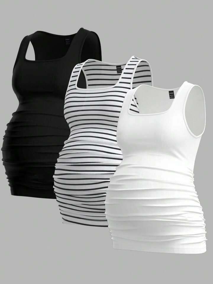 Modmama 3pcs Maternity Casual Tank Top Set, Women Pregnancy T-Shirts | SHEIN