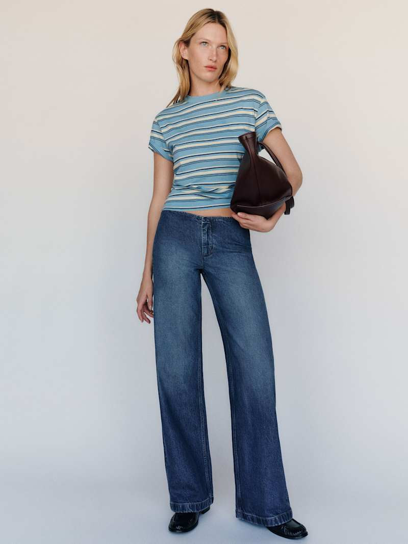 Reformation Talissa Stretch Low Rise Trouser Wide Leg Jeans Black Denim 30 | Reformation (Global)