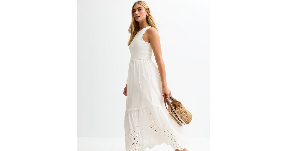 White Rib Racerback Broderie Anglaise Embroidered Midi Dress
						
						Add to Saved Items
				... | New Look (UK)