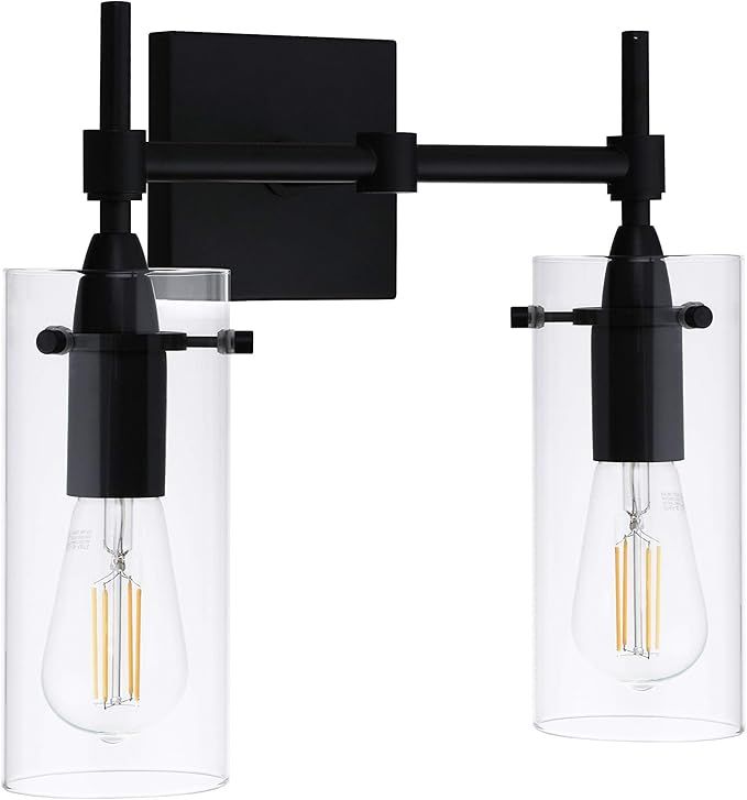 Effimero Black Bathroom Vanity 2 Light Fixture - Modern Over Mirror Lighting with Clear Glass Sha... | Amazon (US)