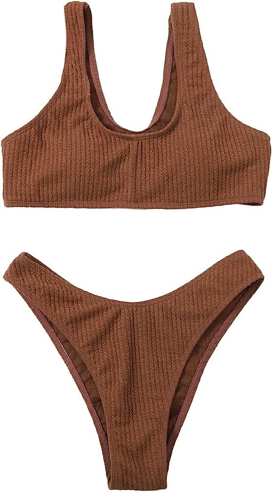 SOLY HUX Women's Swimwear Scoop Neck Bikini Bathing Suit 2 Piece Swimsuits | Amazon (US)